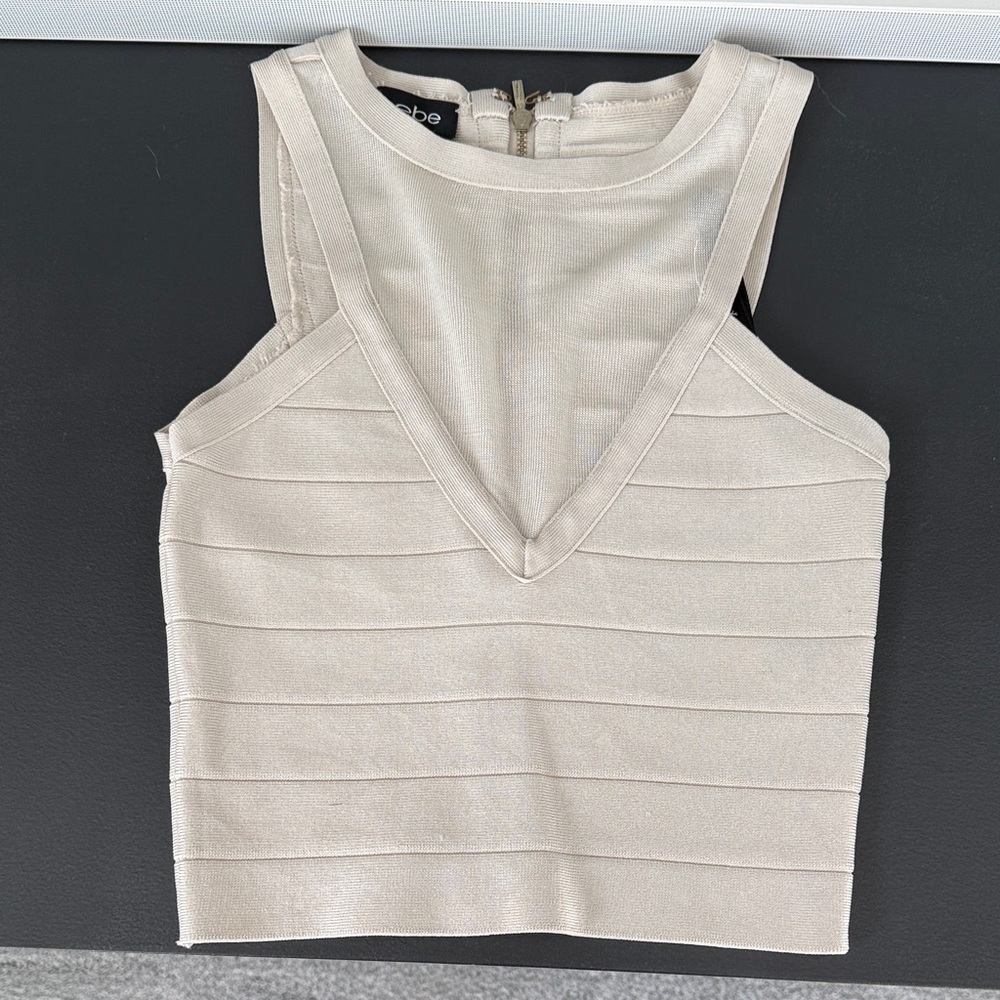 Bebe bodycon Cream Sleeveless Crop Top size M